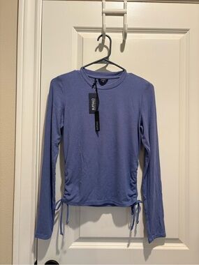 Buffalo David Bitton Long-Sleeve Side-Ruched Top in Periwinkle NWT Medium